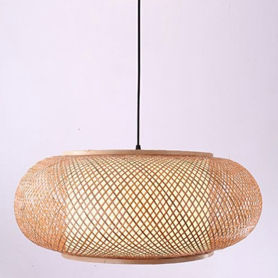 1 Light Drum Wood Modern Hanging Pendant Lights Asian Woven Ceiling Lamp for Living Room