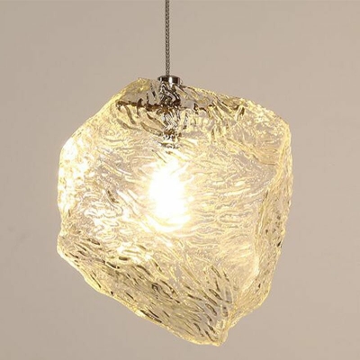 3-Light Hanging Light Fixtures Modern Style Ice Cube Shape Glass Multi Light Pendant