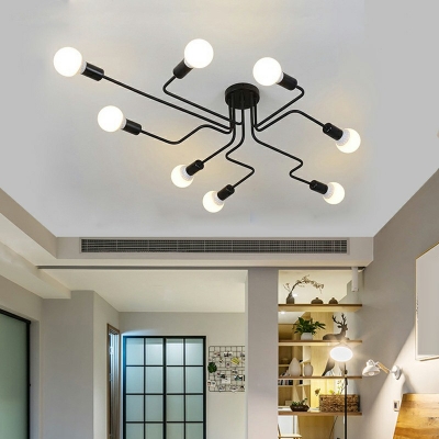 8-Light Flush Mount Lights Antique Style Sputnik Shape Metal Ceiling Light Fixture
