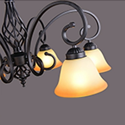 Black Metal Chandelier Lighting Fixtures Glass American Style Vintage 6 Lights Traditional Hanging Chandelier