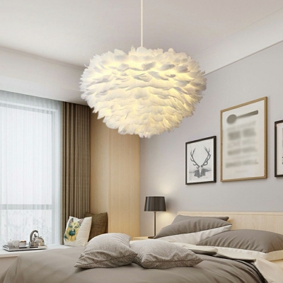 Feather Chandelier Lighting Fixtures Modern 5 Lights Elegant Ellipse Bedroom Hanging Chandelier