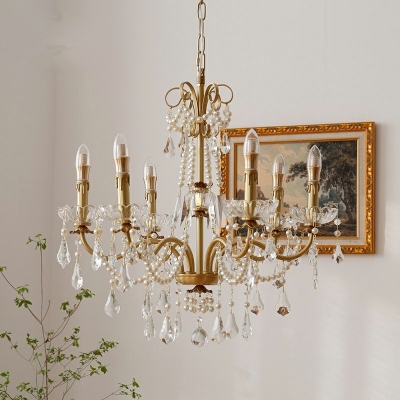 Vintage Chandelier Lighting Fixtures Brass Elegant 6 Lights European Style Crystal Ceiling Chandelier