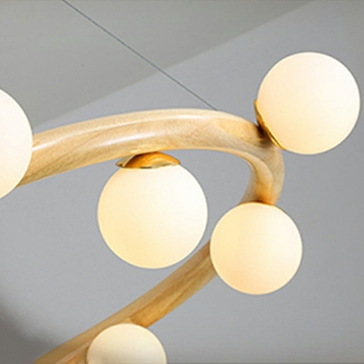 10-Light Ceiling Chandelier Modernist Style Ring Shape Wood Suspension Light