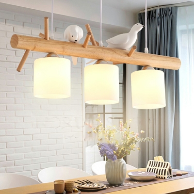 3 Lights Cylindrical Shade Hanging Light Modern Style Glass Pendant Light for Dining Room