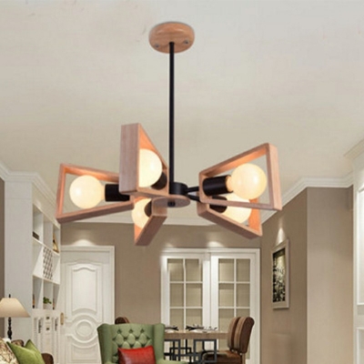 5-Light Chandelier Lighting Fixture Modern Style Cone Shape Wood Suspension Lamp