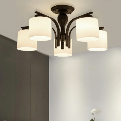5-Light Semi Flush Mount Lights Modernist Style Cylinder Shape Glass eiling Light Fixture