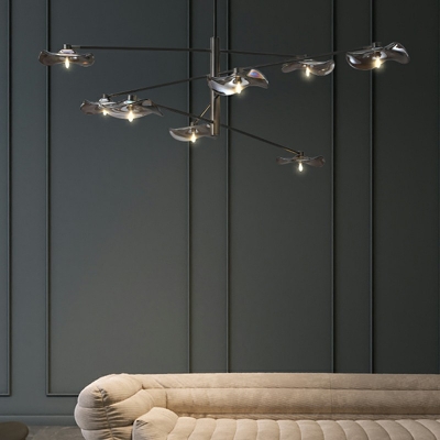 8 Lights Leaf Shade Hanging Light Modern Style Glass Pendant Light for Living Room