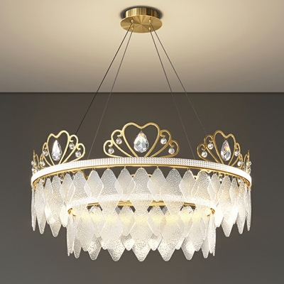 Contemporary Crown Light Fixture Glass and Metal Chandelier Lighting Fixture