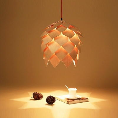 Contemporary Wood Hanging Lamp Kit Down Lighting Pendant for Living Room Bedroom