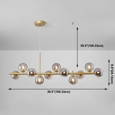 11 Lights Globe Shade Hanging Light Modern Style Glass Pendant Light for Living Room