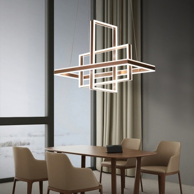 3-Light Island Chandelier Modern Style Rectangular Shape Metal Pendant Lighting