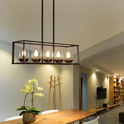 5-Light Island Lighting Ideas Modern Style Rectangular Shape Glass Hanging Light Fixtures