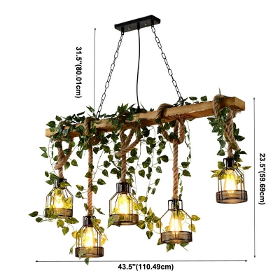 5-Light Island Lighting Ideas Retro Style Birdcage Shape Metal Chandelier Lamp