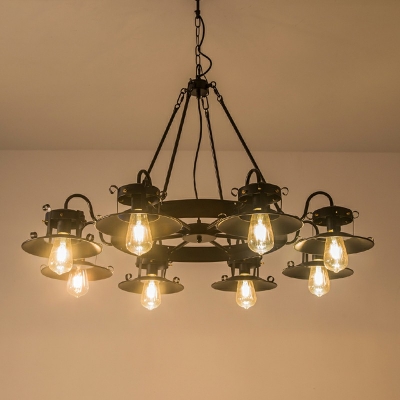 8 Lights Nautical Cone Ceiling Lamp ​Rope and Iron Chandelier Lighting Fixtures