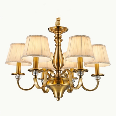 American Style Chandelier 6 Head Fabric Shade Ceiling Chandelier for Bedroom Living Room