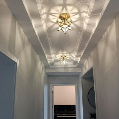Creative Colonial Style Glass Ceiling Light Star Shape Light for Hallway and Corridor