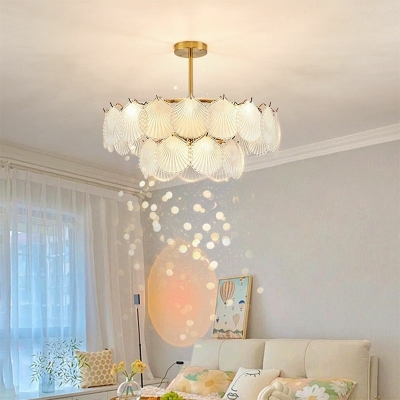 Glass 2-Tier Chandelier Lighting Fixtures Modern Elegant Living Room Ceiling Chandelier