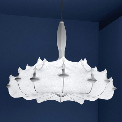 White 1 Light Dome Pendants Light Fixtures Fabric Modern Hanging Ceiling Light for Living Room