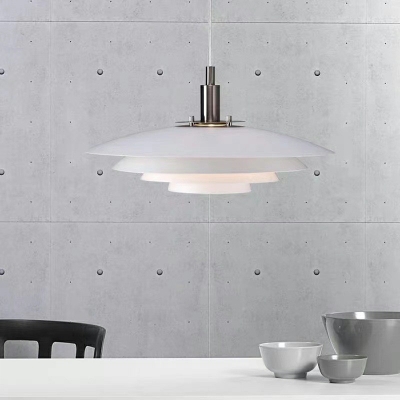 White 1 Light Metal Hanging Ceiling Light Modern Nordic Suspension Pendant Light for Living Room