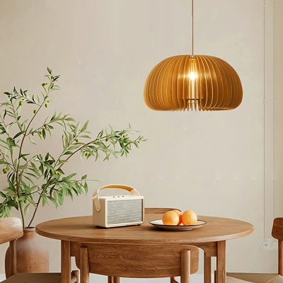 1-Light Suspension Pendant Light Minimal Style Globe Shape Wood Ceiling Lamp