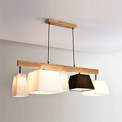 5 Lights Polygon Shade Hanging Light Modern Style Fabric Pendant Light for Dining Room
