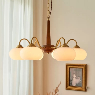 6 Lights LED Chandelier Light Modern Style Wood Glass Pendant Light for Living Room
