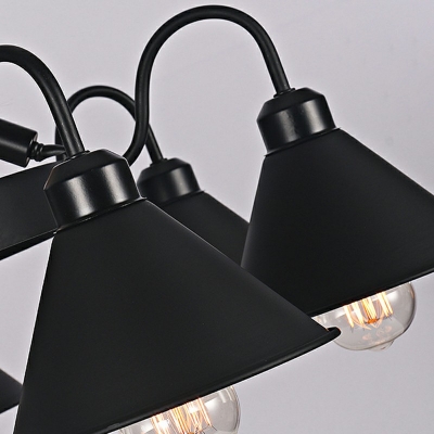 8 Lights Industrial Cone Pendant Light Coastal Rope and Steel Hanging Light Fixtures