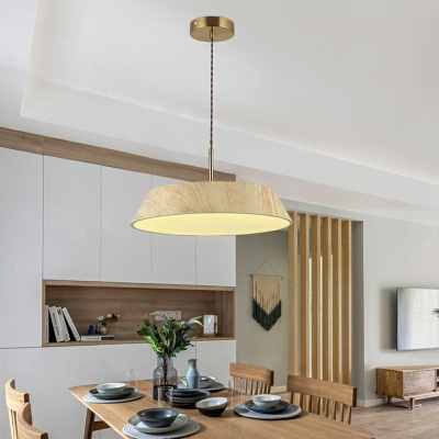 Drum Pendant Lighting Fixtures Wood LED Light Modern Minimalist Hanging Ceiling Light for Living Room