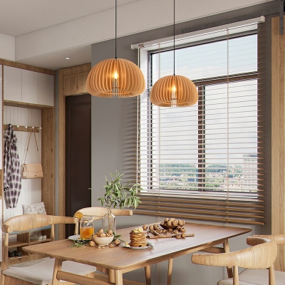 Modern Simple Suspension Pendant 1 Light Wood Hanging Light Fixtures for Living Room