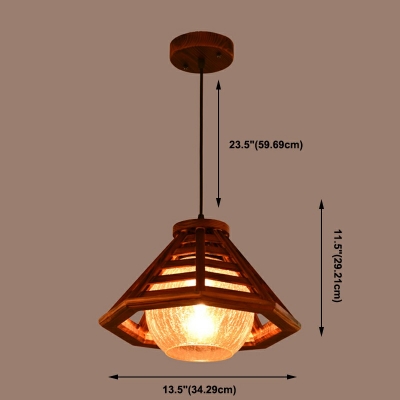 1 Light Glass and Wood Modern Hanging Lamp Livinfg Room Down Lighting Pendant