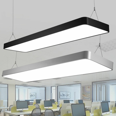 1 Light Rectangle Shade Pendant Light Modern Style Aluminum Hanging Light in Silver and Black Color