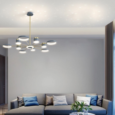 11 Lights Round Shade Hanging Light Modern Style Metal Pendant Light for Dining Room