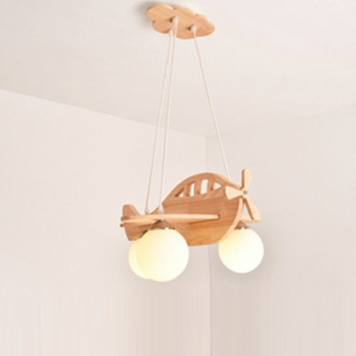 3 Globe Lights Wood Chandelier Pendant Light Modern Bedroom Hanging Ceiling Light