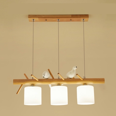3-Light Island Light Fixtures Modern Style Cylinder Shape Glass Hanging Chandelier