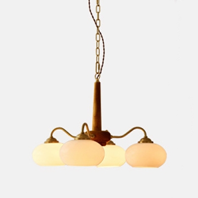 4-Light Hanging Chandelier Minimalism Style Oval Shape Wood Ceiling Pendant Light
