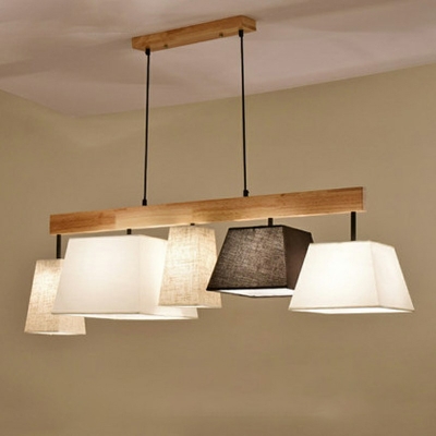 5 Lights Polygon Shade Hanging Light Modern Style Fabric Pendant Light for Dining Room