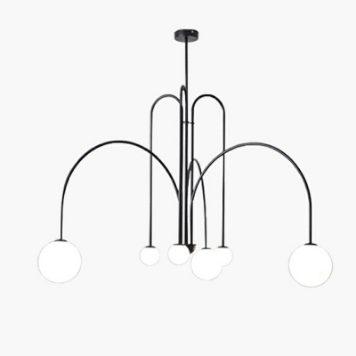 6-Light Hanging Chandelier Modernist Style Arched Shape Glass Ceiling Light
