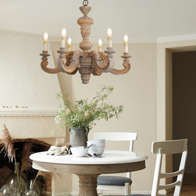 French Retro Chandelier Wood Ceiling Chandelier for Bedroom Dining Room Living Room