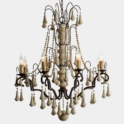 French Retro Chandelier Wood Hanging Chandelier for Bedroom Dining Room Living Room