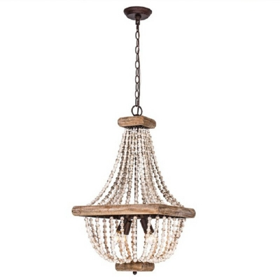 French Style Suspension Light Wooden Beads Chandelier for Hotel Lobby Dining Room