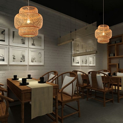 Handcrafted 1 Light Asian Modern Pendants Light Fixtures Wood Dinning Room Hanging Ceiling Light