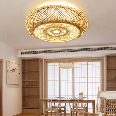 Japanese Style LED Flushmount Light Modern Style Hand-made Bamboo Celling Light for Homestay