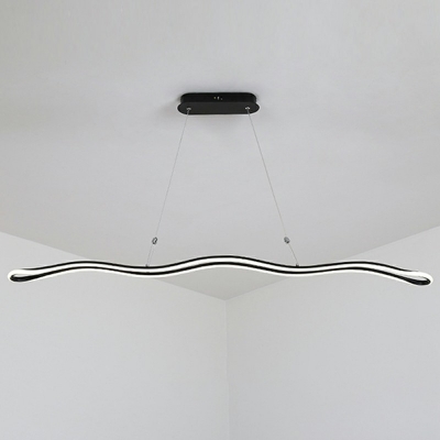 1-Light Chandelier Pendant Light Minimalist Style Wave Shape Metal Ceiling Lamp