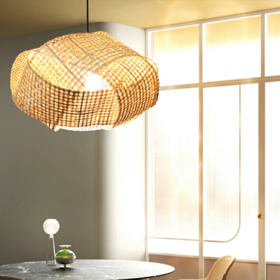 1 Light Open-Weave Shade Modern Rustic Pendant Lighting Asia Dinng Room Hanging Lights