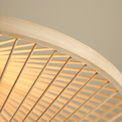 1-Light Pendant Lighting Fixtures Asia Style Saucer Shape Bamboo Hanging Ceiling Light