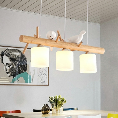 3 Lights Cylindrical Shade Hanging Light Modern Style Glass Pendant Light for Dining Room