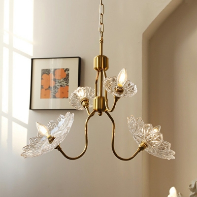 4-Light Chandelier Light Minimalism Style Flower Shape Glass Ceiling Pendant Light