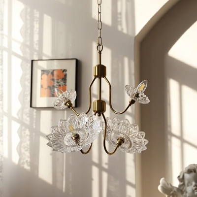 4-Light Chandelier Light Minimalism Style Flower Shape Glass Ceiling Pendant Light