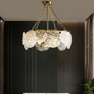 6 Lights Round Shade Hanging Light Modern Style Glass Pendant Light for Living Room