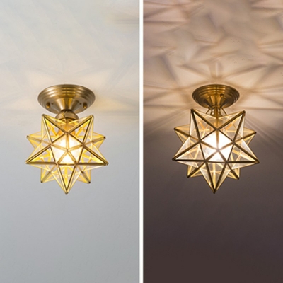 Creative Colonial Style Glass Ceiling Light Star Shape Light for Hallway and Corridor